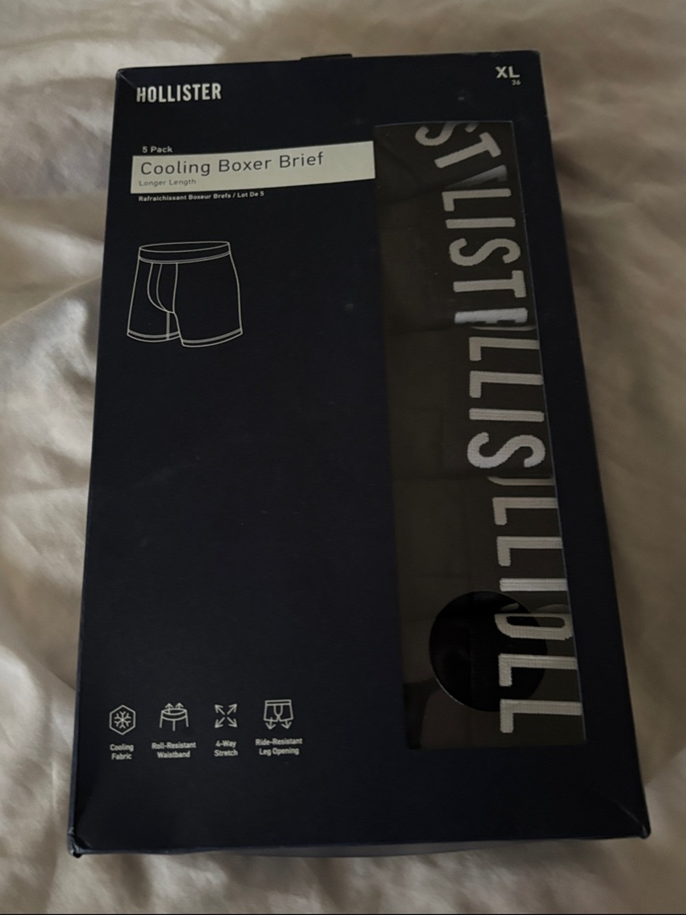 Hollister Men’s Cooling Boxer Briefs - Black with White Logo (5 Pack)